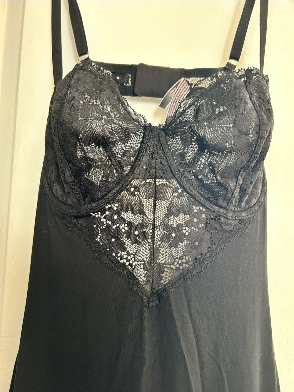 Black Lace and modal mini slip dress